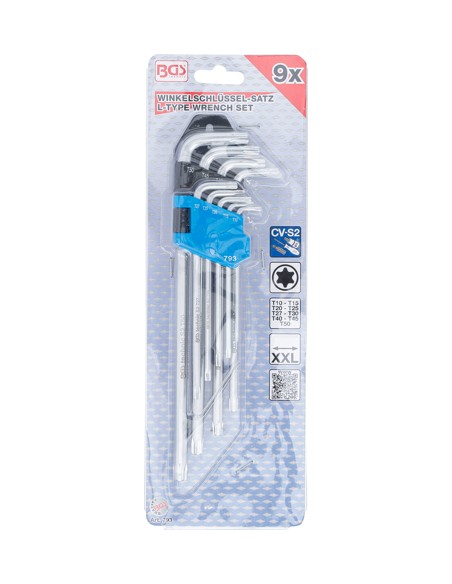 Set chei tip L, extra lungi, profil T (pentru Torx) T10 - T50, 9 piese