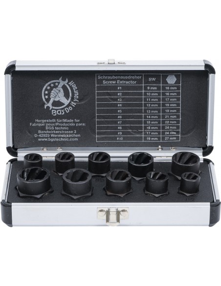 Set extractoare de suruburi rupte 10 mm (3/8") / hexagon exterior , 9 - 19 mm , 10 piese