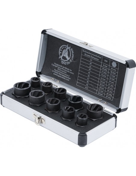 Set extractoare de suruburi rupte 10 mm (3/8") / hexagon exterior , 9 - 19 mm , 10 piese