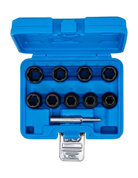 Set extractoare pentru suruburi deteriorate 10-19 mm, antrenare 1/2", 10 piese