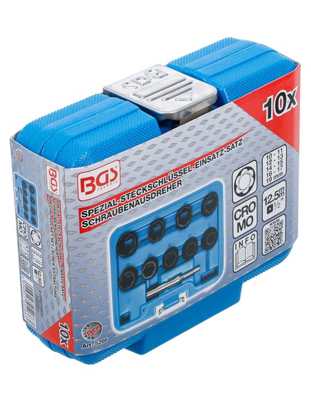 Set extractoare pentru suruburi deteriorate 10-19 mm, antrenare 1/2", 10 piese